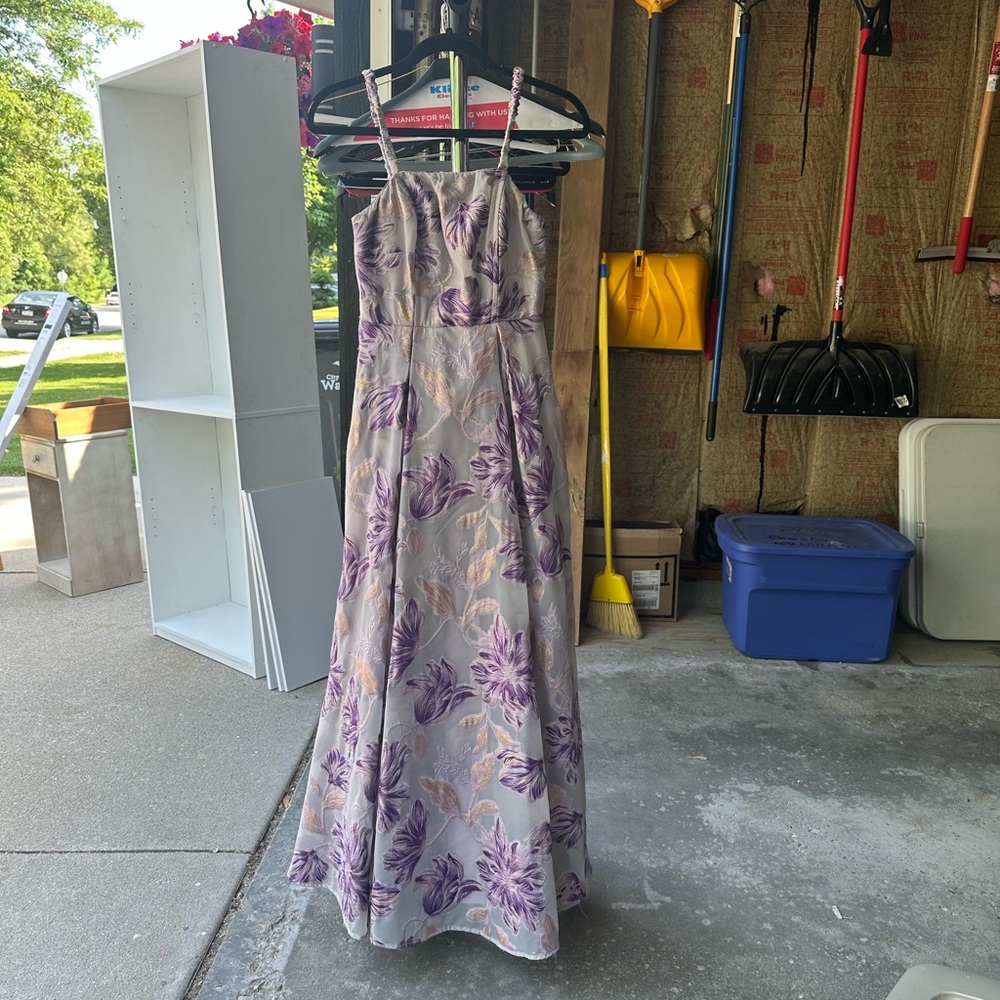 Speechless Purple and Cream Floral Prom Dress